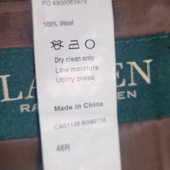 Lauren Ralph Lauren 100% Wool Brown Chevron 2 Button Blazer Suitcoat Size 46R - Picture 10 of 13